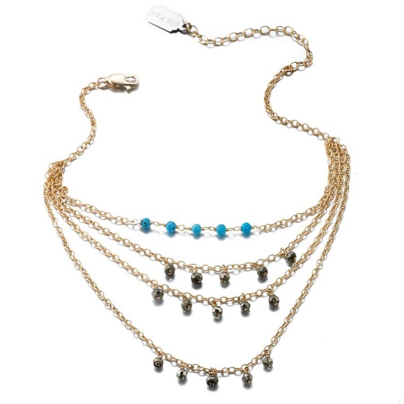 NEW Free People Ela Rae Delicate Tiered Anklet 14k Gold with Beads - Picture 2 of 14